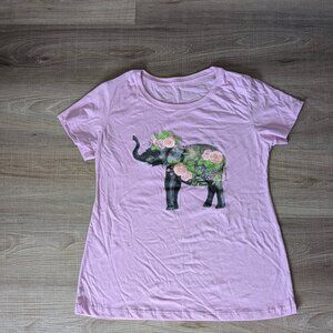 EUC Baby Pink Elephant Floral Graphic Tee